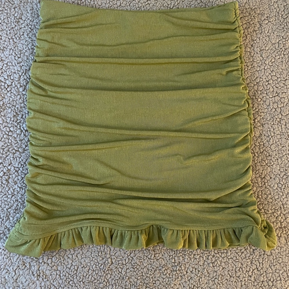 Green Ruched Mini Skirt